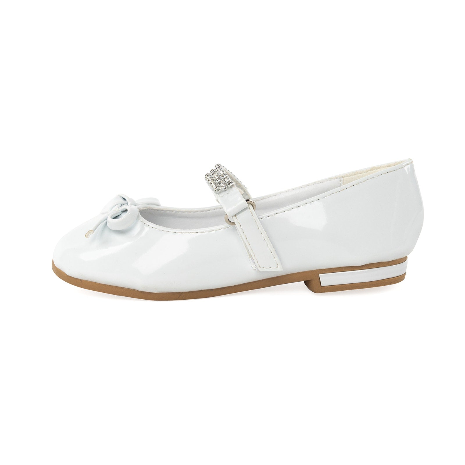 NEW Girl's Communion Dress Shoe - White/Patent Leather Flat Shoe with Rhinestone Strap - Size 12T - Image 5