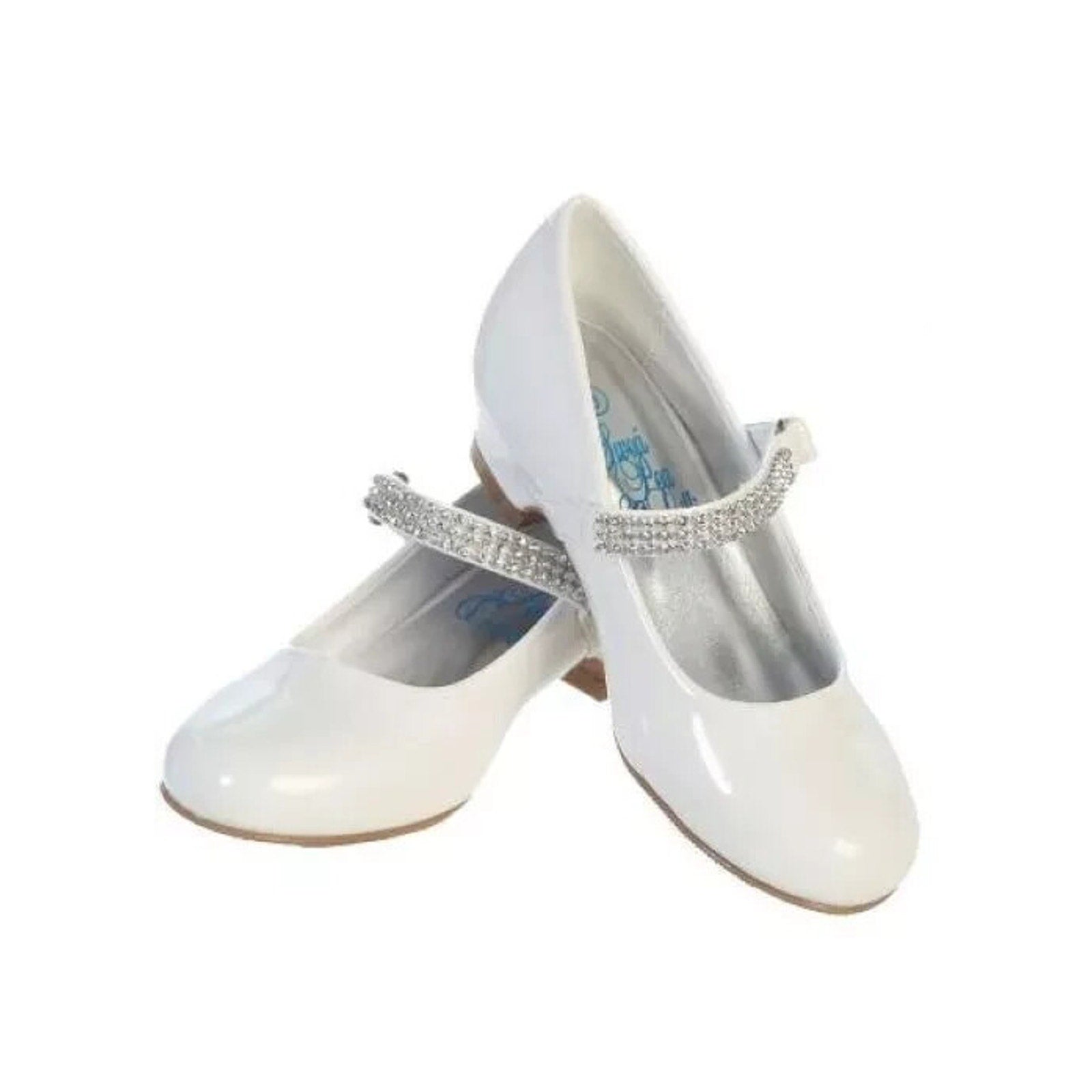 NEW Girl's Communion Dress Shoe - White/Patent 1" Heel Rhinestone Strap - Size 11T - Image 2