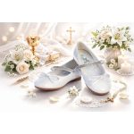 NEW Girl's Communion Dress Shoe - White/Patent Leather Flat Shoe with Rhinestone Strap - Size 10T