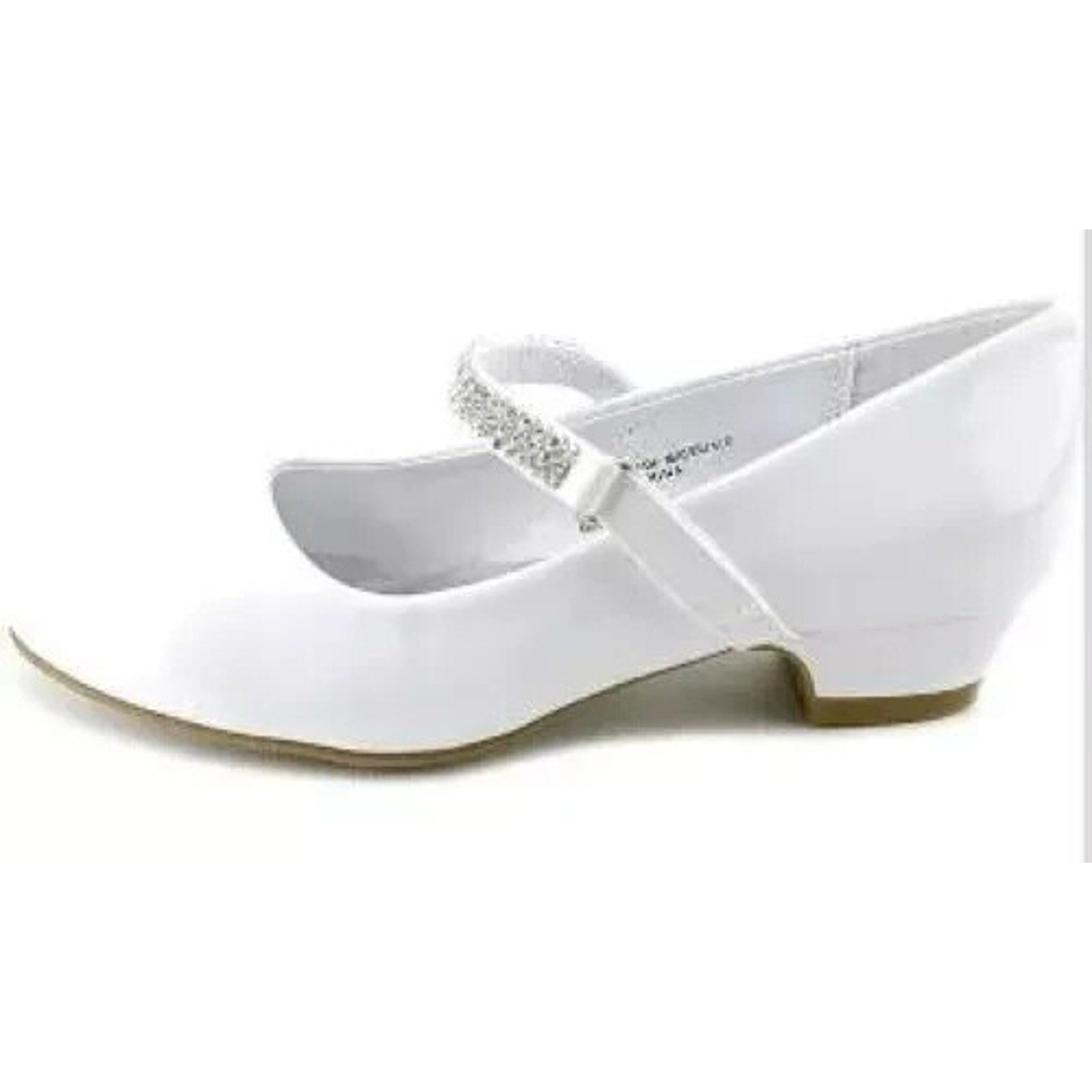 NEW Girl's Communion Dress Shoe - White/Patent 1" Heel Rhinestone Strap - Size 11T - Image 6