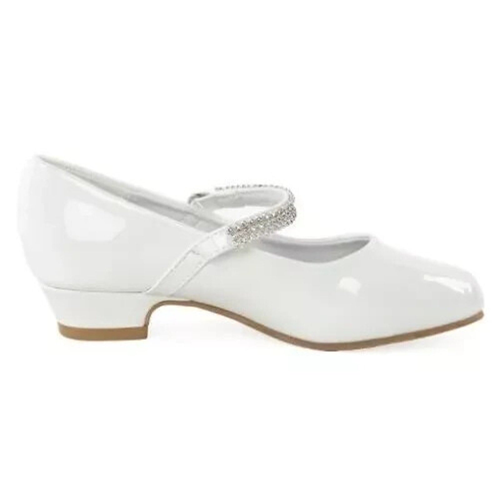 NEW Girl's Communion Dress Shoe - White/Patent 1" Heel Rhinestone Strap - Size 11T - Image 5