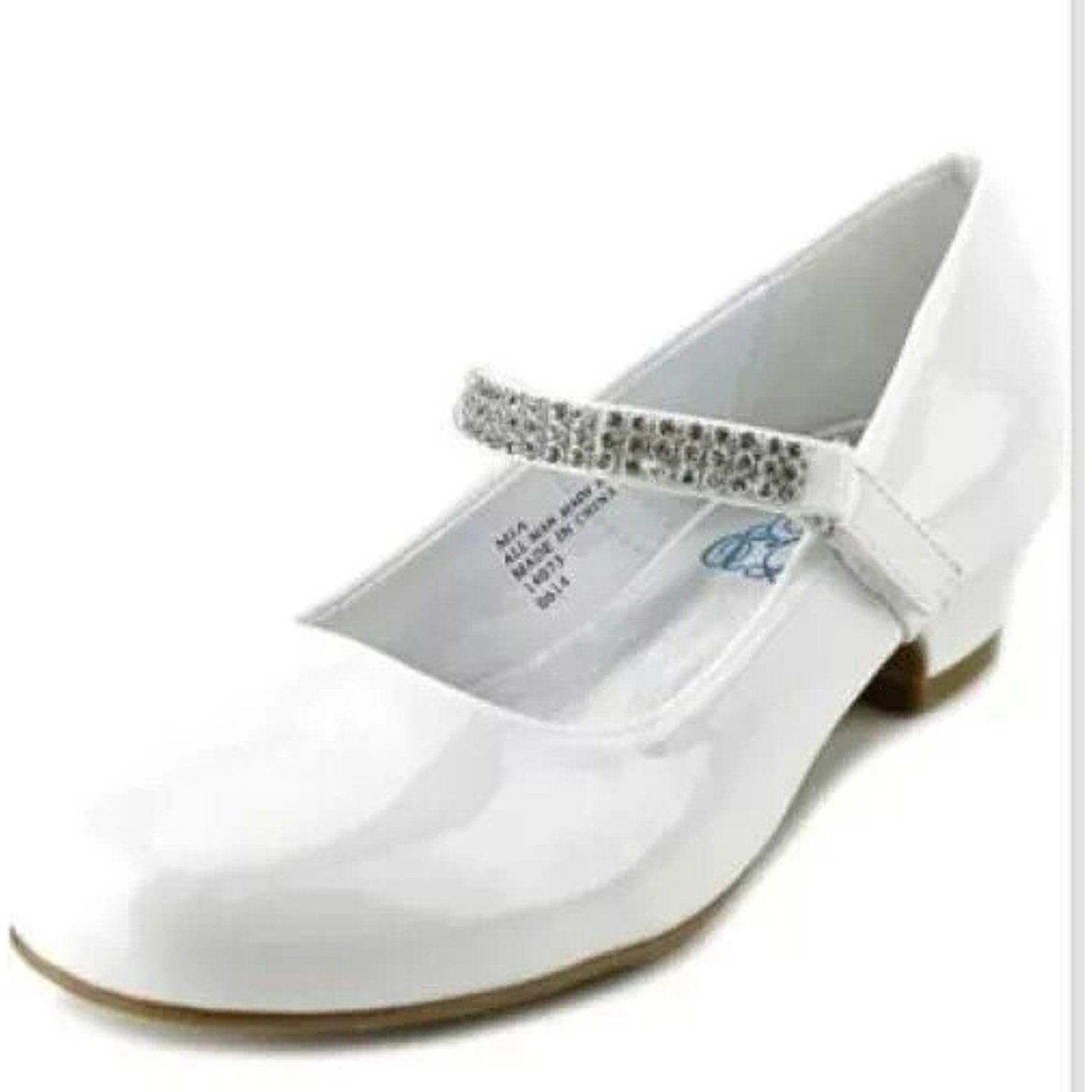 NEW Girl's Communion Dress Shoe - White/Patent 1" Heel Rhinestone Strap - Size 11T - Image 3